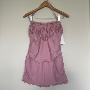Meet.Curve rose ruffle & tassel pink one piece swim Sz L NWT